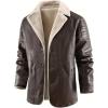imageINVACHI Mens Faux Fur Leather Trench Coat Winter Warm Fleece Lining Jacket with LapelBrown