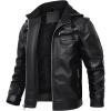 imageINVACHI Mens Faux Leather Bomber Jacket Hooded Fleece Lining Coat for Men Winter Warm Motorcycle JacketBlack