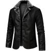 imageINVACHI Mens Faux Leather Fur Collar MidLength Jacket Padded Lining Winter Warm Lapel Trench CoatBlack