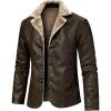 imageINVACHI Mens Faux Leather Fur Collar MidLength Jacket Padded Lining Winter Warm Lapel Trench CoatBrown