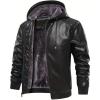 imageINVACHI Mens Faux Leather Jacket Fleece Lining Motorcycle Jacket Waterproof Windproof PU Bomber Jacket HoodedBlack