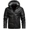 imageINVACHI Mens Faux Leather Jacket Fleece Lining Motorcycle Jacket Waterproof Windproof PU Bomber Jacket HoodedNewblack