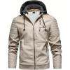 imageINVACHI Mens Faux Leather Jacket Fleece Lining Motorcycle Jacket Waterproof Windproof PU Bomber Jacket HoodedNewwhite