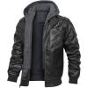 imageINVACHI Mens Faux Leather Motorcycle Jacket Biker Coat with Hood PU Waterproof Vintage Bomber for Men02black