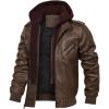 imageINVACHI Mens Faux Leather Motorcycle Jacket Biker Coat with Hood PU Waterproof Vintage Bomber for Men02brown