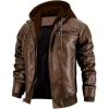 imageINVACHI Mens Faux Leather Motorcycle Jacket Biker Coat with Hood PU Waterproof Vintage Bomber for MenBrown
