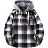 imageINVACHI Mens Flannel Plaid Jacket with Hood Casual Fall Jacket for Men Lightweight Cargo JacketBlack