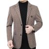 imageINVACHI Mens Houndstooth Tweed Blazer Single Breasted Casual Suit Jacket Slim Fit Sports Coat for MenCoffee