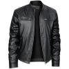 imageINVACHI Mens Stand Collar Faux Leather Jacket Slim Fit Motorcycle Jacket Waterproof Biker Jacket