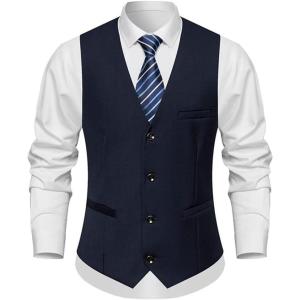 imageINVACHI Formal Suit Vest for Men Single Breasted Waistcoat Mens Tuxedo Dress Vest with PocketsBlack
