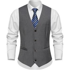 imageINVACHI Formal Suit Vest for Men Single Breasted Waistcoat Mens Tuxedo Dress Vest with PocketsGrey