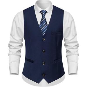imageINVACHI Formal Suit Vest for Men Single Breasted Waistcoat Mens Tuxedo Dress Vest with PocketsNavy Blue