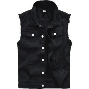 imageINVACHI Mens Casual Lapel Denim Vest Vintage Sleeveless Jeans Vest Slim Fit JacketBlack
