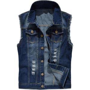 imageINVACHI Mens Casual Lapel Denim Vest Vintage Sleeveless Jeans Vest Slim Fit JacketBlue