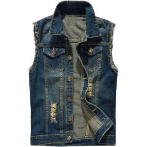 imageINVACHI Mens Casual Lapel Denim Vest Vintage Sleeveless Jeans Vest Slim Fit JacketBlue813