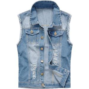 imageINVACHI Mens Casual Lapel Denim Vest Vintage Sleeveless Jeans Vest Slim Fit JacketLight Blue