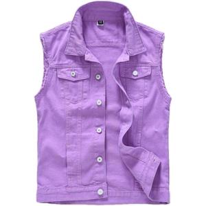 imageINVACHI Mens Casual Lapel Denim Vest Vintage Sleeveless Jeans Vest Slim Fit JacketPurple
