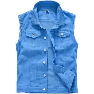 imageINVACHI Mens Casual Lapel Denim Vest Vintage Sleeveless Jeans Vest Slim Fit JacketSky Blue