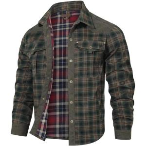 imageINVACHI Mens Corduroy Plaid Shacket Mens Casual Shirt Jacket Cotton Flannel Jacket for Men01green