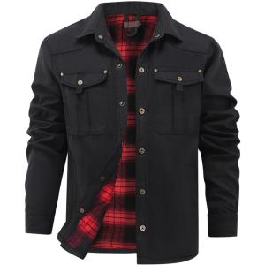 imageINVACHI Mens Corduroy Plaid Shacket Mens Casual Shirt Jacket Cotton Flannel Jacket for MenBlack