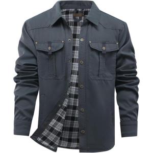 imageINVACHI Mens Corduroy Plaid Shacket Mens Casual Shirt Jacket Cotton Flannel Jacket for MenGrey