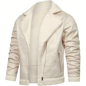 imageINVACHI Mens Faux Leather Fleece Jacket Sherpa Lined Warm Jacket FallampampWinter Trucker Jacket with Fur Notched LapelWhite