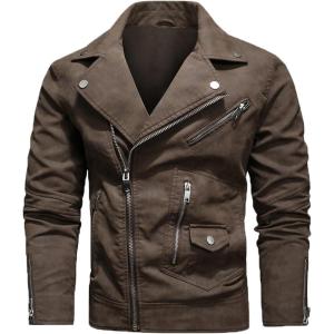 imageINVACHI Mens Faux Leather Jacket Lightweight Motorcycle Riding Jacket with Stand Collar01brown
