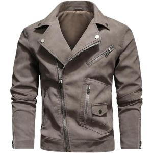 imageINVACHI Mens Faux Leather Jacket Lightweight Motorcycle Riding Jacket with Stand Collar01khaki
