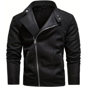 imageINVACHI Mens Faux Leather Jacket Lightweight Motorcycle Riding Jacket with Stand CollarBlack