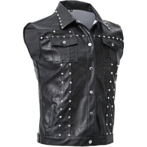 imageINVACHI Mens Faux Leather Punk Vest Motorcycle Rivets Vest Riding Club Biker Vest for MenBlack