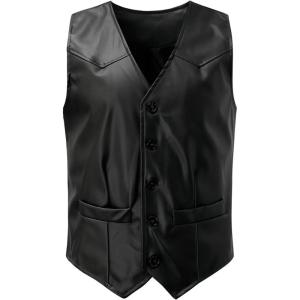 imageINVACHI Mens Faux Leather Suit Vest Western Cowboy Vest Men VNeck Dress WaistcoatsBlack