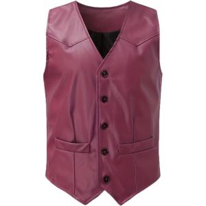 imageINVACHI Mens Faux Leather Suit Vest Western Cowboy Vest Men VNeck Dress WaistcoatsWine Red