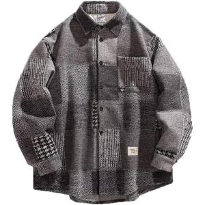imageINVACHI Mens Flannel Plaid Shirt Jacket Casual Vintage Button Down Shackets SpringampampFall Lightweight Jackets for MenGrey