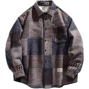 imageINVACHI Mens Flannel Plaid Shirt Jacket Casual Vintage Button Down Shackets SpringampampFall Lightweight Jackets for MenNavy Blue