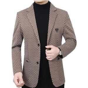 imageINVACHI Mens Houndstooth Tweed Blazer Single Breasted Casual Suit Jacket Slim Fit Sports Coat for MenCoffee