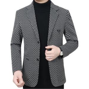 imageINVACHI Mens Houndstooth Tweed Blazer Single Breasted Casual Suit Jacket Slim Fit Sports Coat for MenGrey
