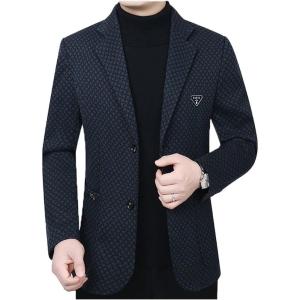 imageINVACHI Mens Houndstooth Tweed Blazer Single Breasted Casual Suit Jacket Slim Fit Sports Coat for MenNavy Blue