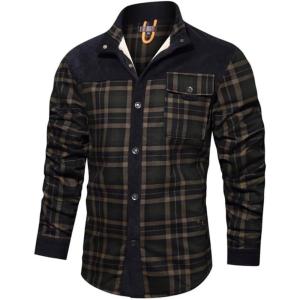 imageINVACHI Mens Plaid Corduroy Jacket Flannel Shirt Jacket Sherpa Lined Shacket MenBlack