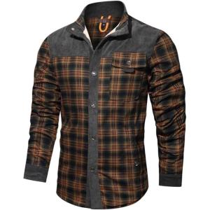 imageINVACHI Mens Plaid Corduroy Jacket Flannel Shirt Jacket Sherpa Lined Shacket MenLight Army Green