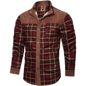 imageINVACHI Mens Plaid Corduroy Jacket Flannel Shirt Jacket Sherpa Lined Shacket MenRed