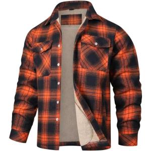imageINVACHI Mens Plaid Shirt Jacket Flannel Sherpa Lined Jacket Mens Casual Cotton Lightweight JacketYellow
