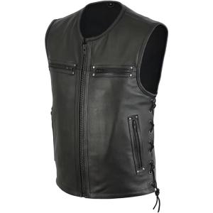 imageINVACHI Motorcycle Vest for Men Faux Leather Sleeveless Vest Harley Black Leather Vest for MenBlack