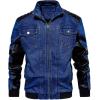 imageINVACHI Mens Denim Trucker Biker Jacket with PU Leather Patchwork Vintage Casual Jean Wash JacketAblue