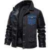 imageINVACHI Mens Denim Trucker Biker Jacket with PU Leather Patchwork Vintage Casual Jean Wash JacketBlackblack