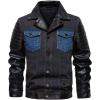 imageINVACHI Mens Denim Trucker Biker Jacket with PU Leather Patchwork Vintage Casual Jean Wash JacketBlackblack