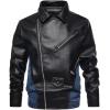 imageINVACHI Mens Denim Trucker Biker Jacket with PU Leather Patchwork Vintage Casual Jean Wash JacketBlackblue