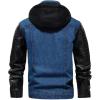 imageINVACHI Mens Denim Trucker Biker Jacket with PU Leather Patchwork Vintage Casual Jean Wash JacketHooded Blue