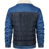imageINVACHI Mens Denim Trucker Biker Jacket with PU Leather Patchwork Vintage Casual Jean Wash JacketThick Blue