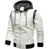 imageINVACHI Mens Faux Leather Bomber Jacket Hooded Motorcycle Jacket WaterampampWind Resistant Biker Jakcet Men01white