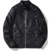 imageINVACHI Mens Faux Leather Jacket Casual Slim Fit Biker Motorcycle Jacket with Stand CollarBlack
